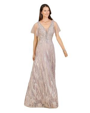 LARA New York Cape Sleeve V-Neck Gown - Natural