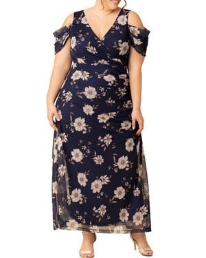 Kiyonna Seraphina Cold Shoulder Mesh Gown - Blue