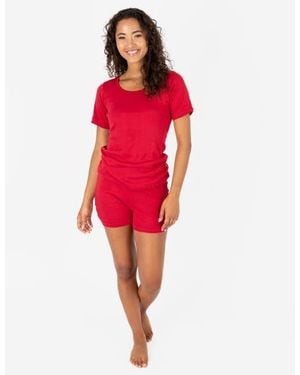 Leveret Short Cotton Solid Pajama Set - Red