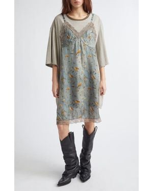 R13 Oversize T-Shirt Dress With Slipdress Appliqué - Multicolor