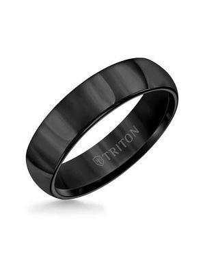 Triton 6Mm Tungsten Carbide Ring With Domed Bright Finish And Round Edge - Black