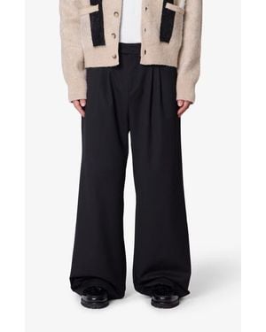 MNML Pleated Wide Leg Cotton Blend Pants - Blue