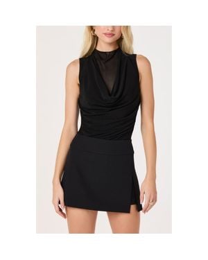 Astr Shaina Cowl Neck Mesh Inset Top - Black