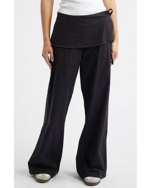 BDG Skirted Cotton & Linen Flare Leg Pants - Black