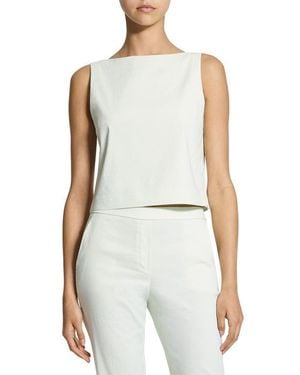Theory Bateau Neck Linen Cropped Top - White