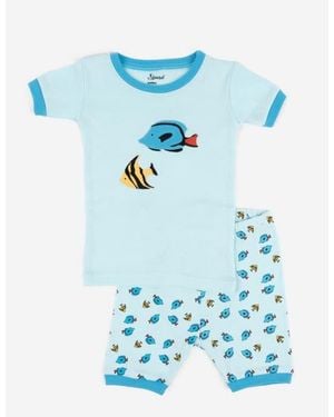 Leveret Kids Cotton Two-Piece Short Printed Pajamas, Animals & Characters - Blue