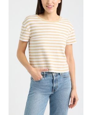 Caslon Drop Shoulder Short Sleeve Stripe Cotton Tee - Natural