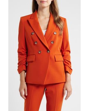Tahari Ruched Sleeve Jacket - Red