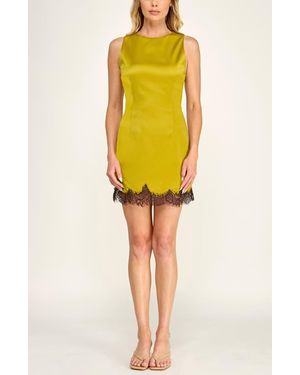 Socialite Lace Trimmed Satin Minidress - Yellow