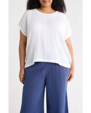 Eileen Fisher Boxy Organic Cotton Gauze Top - Blue