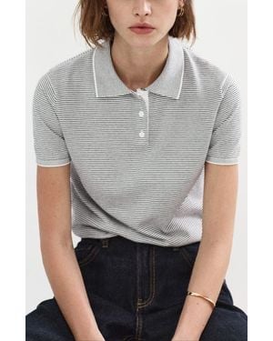 Mango Stripe Polo Sweater - Gray