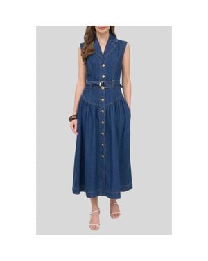 ZOE AND CLAIRE Belted Sleeveless Maxi Dress - Blue