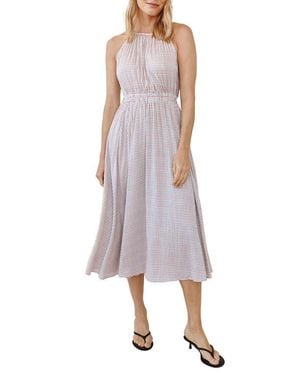 Bella Dahl Check Print Cutout Halter Midi Dress - Purple