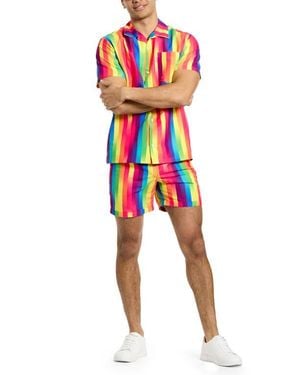 Opposuits Stripe Camp Shirt & Drawstring Shorts Set - Red