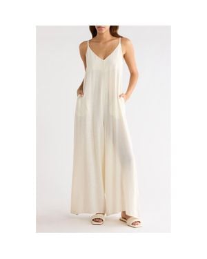 Elan Wide Leg Cotton & Linen Blend Cover-Up Jumpsuit - Natural