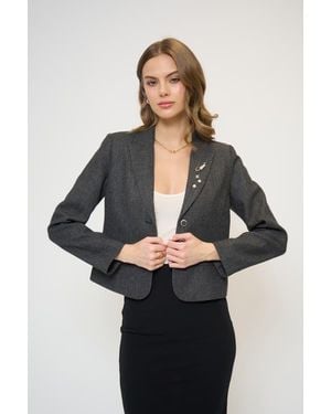 Central Park West Crystal Pins & Chains Cropped Blazer - Black
