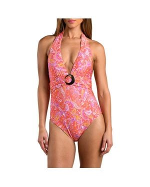 Sunshine 79 Paisley Daze Halter One-Piece Swimsuit - Red