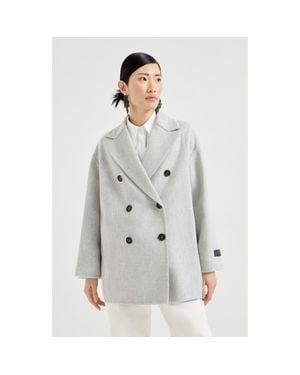 Brunello Cucinelli Cashmere Double Beaver Cloth Pea Coat - Gray