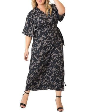 Standards & Practices Short Sleeve Wrap Maxi Dress - Black