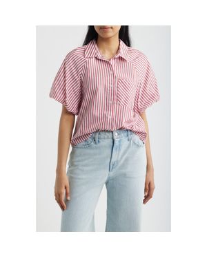 Beach Lunch Lounge Biance Bubble Sleeve Button-Up Top - Pink