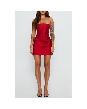 Princess Polly Jenevieve Strapless Drape Satin Minidress - Red