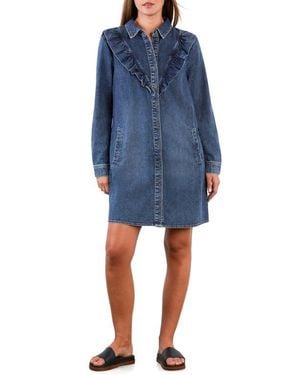 Wash Lab Denim Lovely Ruffle Long Sleeve Denim Dress - Blue