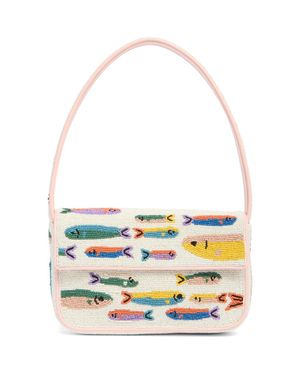 STAUD Tommy Beaded Shoulder Bag - White