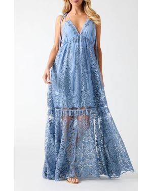 Guess Karima Embroidered Lace Maxi Dress - Blue