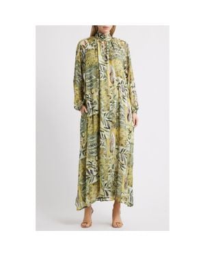MELLODAY Botanical Tie-Neck Maxi Dress - Green