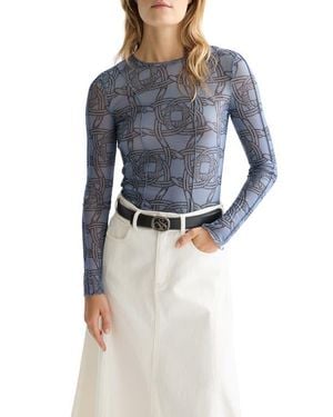 Scotch & Soda Printed Seamed Mesh Top - Blue