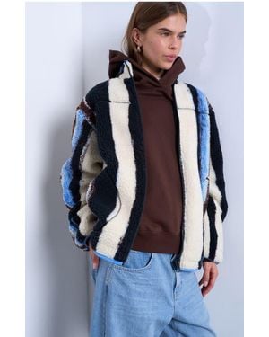 TOPSHOP Stripe Faux Shearling Jacket - Blue
