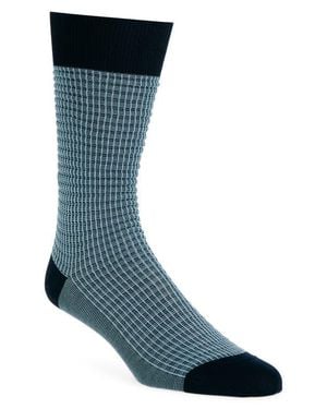 Pantherella Smythson Textured Check Dress Socks - Blue