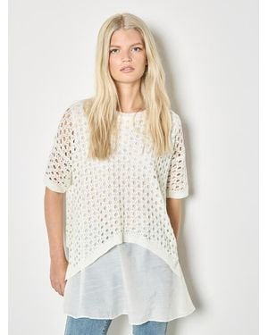 Apricot Knitted Mesh Shimmer Layer Tunic - White