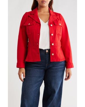Liverpool Jeans Company Tab Detail Peplum Stretch Denim Jacket - Red
