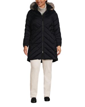 Lands' End Plus Size Featherfree Cozy Fleece Lined Winter Coat - Black