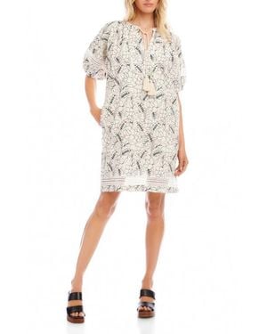 Karen Kane Floral Embroidered Tassel Cotton Dress - Natural