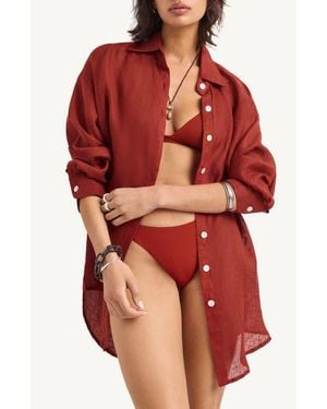 Vitamin A Playa Oversize Linen Cover-Up Shirt - Red