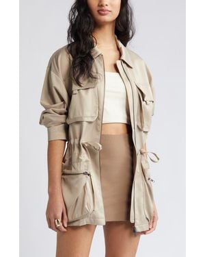 Open Edit Satin Utility Jacket - Brown
