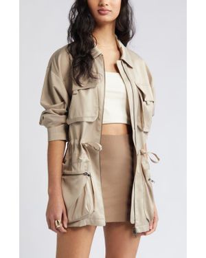 Open Edit Satin Utility Jacket - Brown