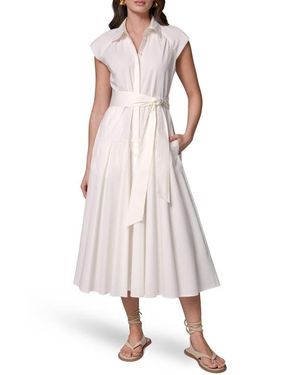 Donna Karan Tie Waist Stretch Poplin Midi Dress - Pink