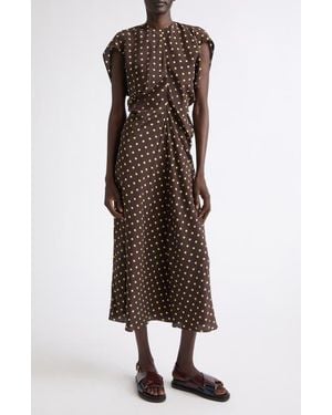 Marni Polka Dot Silk Crêpe De Chine Dress - Brown