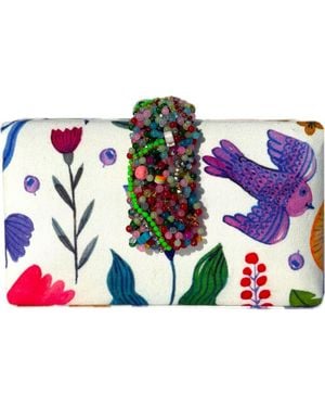Simitri Beaded Fringe Clutch - Blue