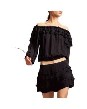 Cynthia Rowley Ruffle Pleated Micro Skirt - Black