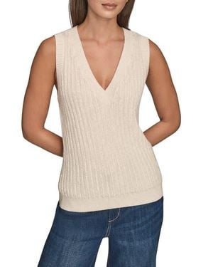 Donna Karan V-Neck Sweater Tank - White