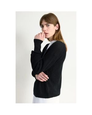 ALMINA CONCEPT Cotton Mesh V Neck Sweater - Black