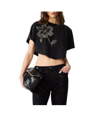 Steve Madden Callum Embellished Floral Graphic Top - Black