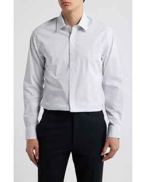 Daniel Hechter Paris Modern Fit Neat Floral Print Cotton Dress Shirt - White