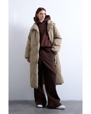 TOPSHOP Longline Belted Puffer Jacket - Brown