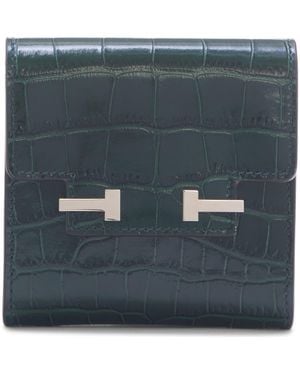 Tom Ford Aube Croc Embossed Leather Flap Card Case - Blue