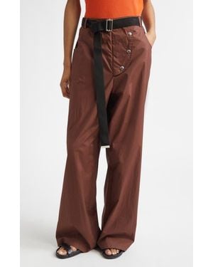Plan C Belted Cotton Wide Leg Pants - Red
